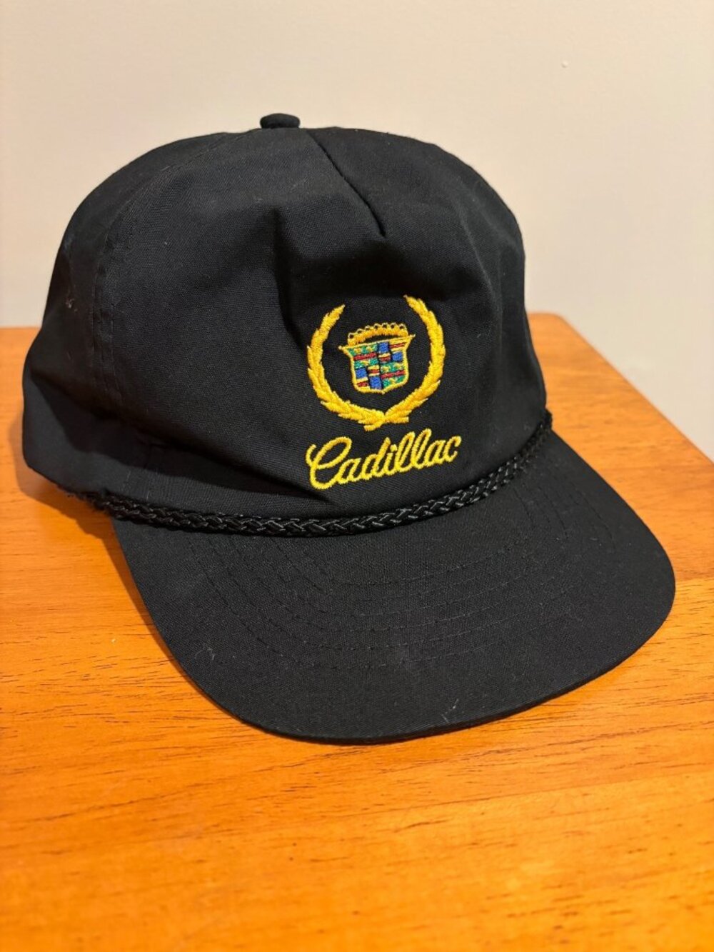 Vintage Cadillac Snapback Hat Black Rope Cap Embroidered Crest Logo